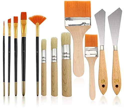 12 PCS Paintbrush Sets,Background Blender Paintbrushes Painting Knife,Fan Blender Artist Brush,2in and 1inLandscape Brush for Oil Paint Supplies