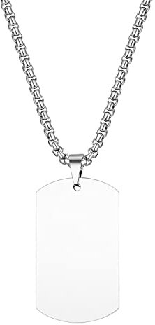 JewelryWe Schmuck Herren Halskette, Militärische Erkennungsmarke Armee Stil Glänzend Poliert Dog Tag Anhänger mit 22 Zoll Weizenkette Kette, Silber
