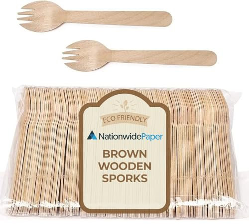 Nationwide Paper Pack of 100 Disposable Wooden Sporks Ideal for Wedding, Picnic, Party, Office Eco Friendly