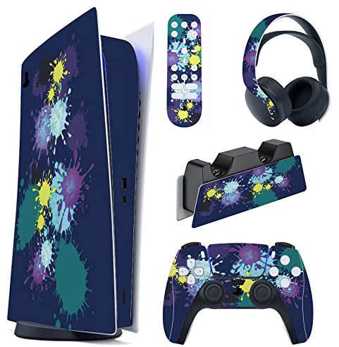 PlayVital Sticker Skin pour ps5 Manette Autocollant Protection pour ps5 Controller,Habillages Accessoire pour Digital Console&Casque&Station de Charge&Télécommande Média-Éclaboussures Peinture