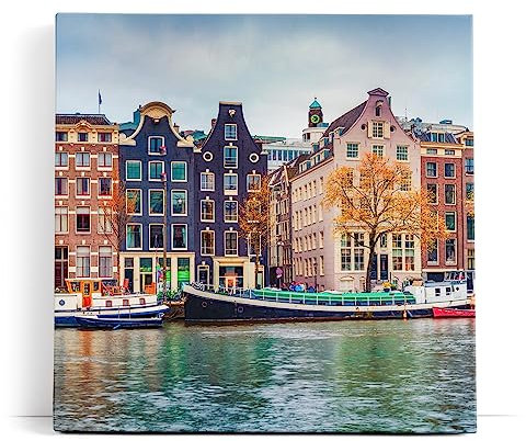 Paul Sinus Wandbild 80x80cm Amsterdam Holland Kanal Boote traditionelle Häuser