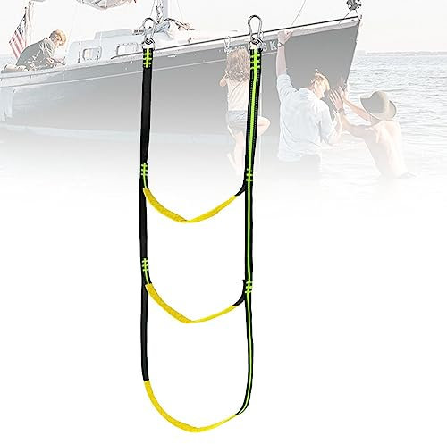 DYK&NX 3-Step Folding Removable Rope Ladder for Inflatable Boat, Pontoon Boat Dock Nylon Ladder for Inflatable Boat, Kayak, Motorboat, Canoeing
