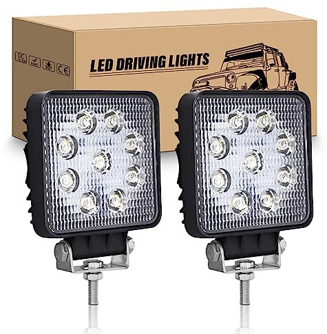 RIGIDON 2 Pcs LED Scheinwerfer 4 10cm 27W LED Arbeitsscheinwerfer Quadrat 12V 24V Flutlicht Zusatzscheinwerfer Auto Wasserdicht für Offroad Traktor SUV ATV LKW 4x4, 6000K Weiß Rückfahrscheinwerfer