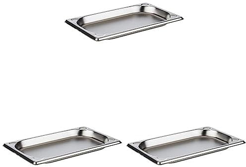 APS 81400 GN 1/4 Behälter, rostfreier Gastronormbehälter Edelstahl, Abmessungen 264 x 162 mm/Höhe 20 mm/Volumen 0,5 Liter, Edelstahlfarben (Packung mit 3)