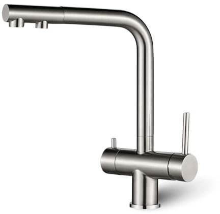 AORA® | PURE WAVE 3-Wege-Armatur Edelstahl massiv mit ausziehbarer Brause | Spültischarmatur für Wasserfilter, Osmoseanlagen | Wasserfilter Wasserhahn | Küchenarmatur für Osmoseanlagen | (Edelstahl)