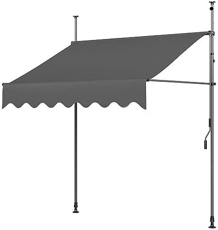 YUGXTH Manuell Ausziehbare Fenster-Markisen-Überdachung mit Griff, Verstellbare Pergola-Schattenabdeckung mit UV-Schutz, 100% Polyester Gefertigte Haustürvordach (Color : Dark grayA, Size : 2x1.2m)