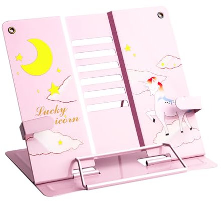 Mecmbj Leseständer, Buchständer Kinder, Tragbares Buchständer aus Metall mit Verstellbarem Winkel, Faltbare Buchstützen für Kinder, Rezepthalter, für Schule, Heim (Rosa)