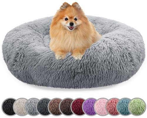 bluzelle Hundebett für kleine Hunde & Katzen, 60cm Hundekissen Rund Donut Kissen Hundekorb Plüsch, Katzenbett Flauschig Katzenkissen Waschbar rutschfest Weich, Farbe:Hellgrau