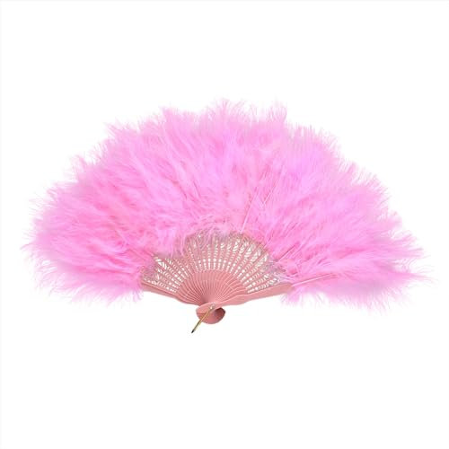 MoreChioce Marabou Federfächer, 1920er Vintage Faltbar Handfächer Flapper-Handfächer Federfächer Faltfächer Handventilator Handheld Feather Fan für Kostüm Tanz Party Hochzeit Dekoration,Rosa