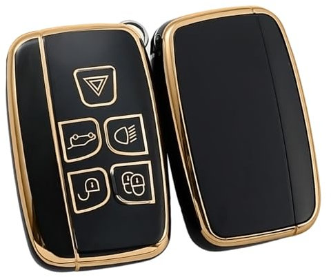 Misuyue Soft TPU Car Key Fob Cover Compatible with Land Range Rover LR4 Sport Evoque Jaguar XF XJ XJL XEL XFL F-pace, 5 Button Remote Car Key Protection Case for Range Rover Evoque (Black)