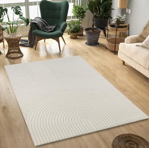 Mia's Teppiche Theo - moderner Kurzflor mit Hoch-Tief-Effekt, 3D Effekt, hohe Flordichte, weich, Panglao Design, Creme, 160 x 230 cm