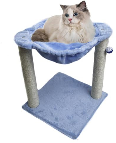 TresGatos Árbol Poste Rascador Gatos cerramiento Hamaca Cama Felpa Fabricado España Torre (Azul)