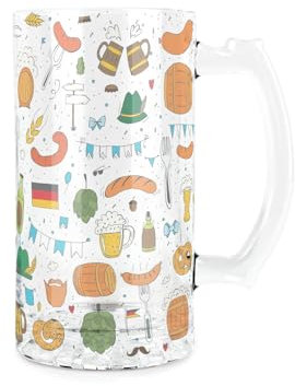 Purely Home Oktoberfest Glass Stein - German Festival Bratwurst Beer Glass Gift/Present - 450ml Drinking Cup/Tankard with Handle
