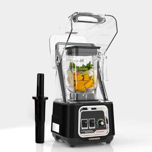 CRANDDI Professional Smoothie Blender, 2200W, Commercial Soundproof with Removable Soundproof Shield for Crushing Ice, Smoothies, Puree, Self-Cleaning, 50 oz, 110V K80 Black Pearl