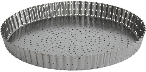 MGE - Moule à Tarte Perforé - Moule à Quiche avec Fond Amovible - Plat à Quiche - Moule Tartelette - Moules à Gâteaux Rond - Revêtement Antiadhésif - Moule à Flan - Moule a Tarte - 32 cm