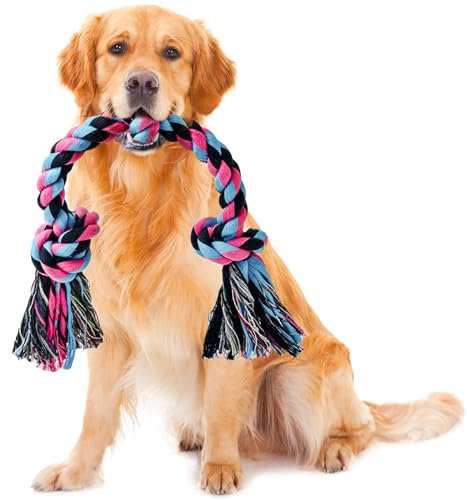 Giocattolo in corda per cani di taglia grande, giocattoli da masticare resistenti per masticatori aggressivi, indistruttibile e durevole, in cotone per la pulizia dei denti di razza media e grande