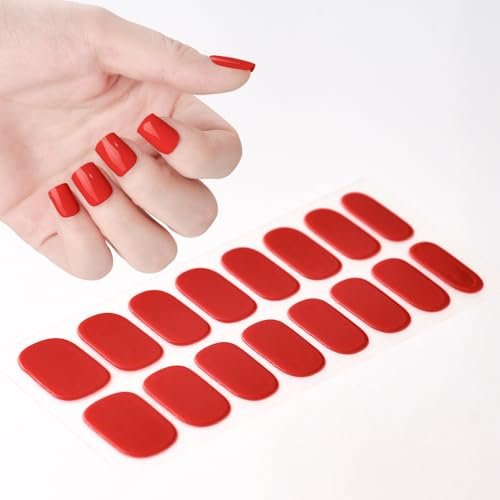 Semi Cured Gel Strips, 2024 Neuer 16 Stück Semicured UV Gel Nail Stickers kit, Vollständig Umwickelte Nägel, UV-Härtende Nagelfolien, Selbstklebende, Glänzende Nagelaufkleber (004)