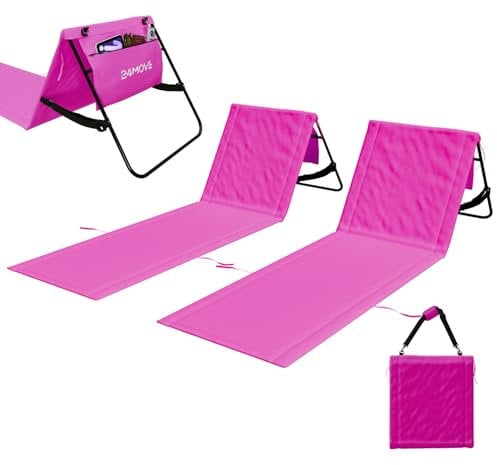 24MOVE® Strandmatte 2er Set klappbar mit Verstellbarer Rückenlehne, Strandliege faltbar mit Schlaufen, Aufbewahrungstasche, Sonnenliege für Strand Garten, rosa