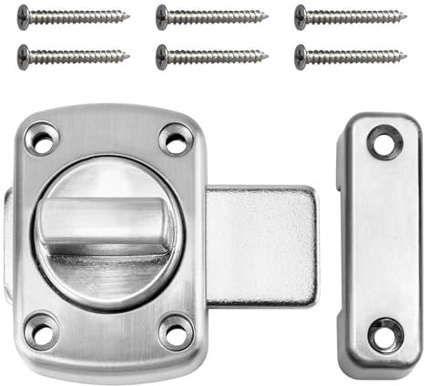 Door Lock Bathroom Latch Rotate Bolt Gate Latch Stainless Steel Toilet Door Lock Additional Fixed Anti-Theft Lock for Left and Right, Applicable to Various Doors (Silver)