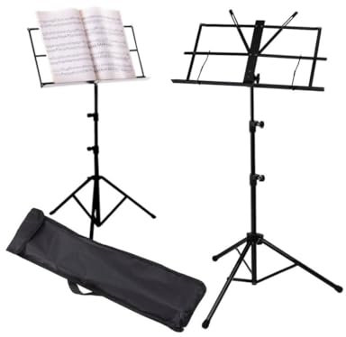 Przydasie Klappbarer Notenständer 2 in 1 – Höhenverstellbar und neigbar – Stabil mit Metall-Stativfüßen – Tragbar mit Tragetasche – Für Gitarre, Schule, Orchester, Kinder und Erwachsene