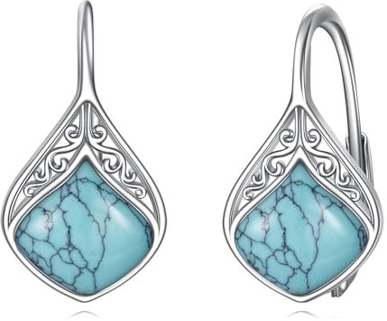 POPLYKE Türkis Träne Leverback Dangle Ohrringe für Damen - 925 Sterling Silber mit Türkis - Sensible Damen Schmuck