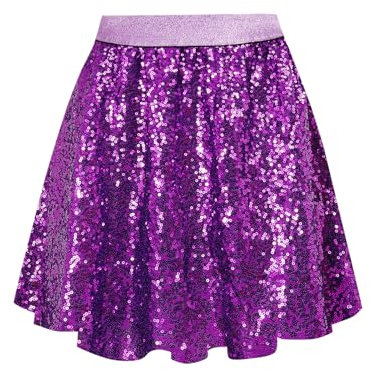 MYSSUCI Gonna da donna con paillettes, elastico in vita, gonna glitterata, per festival, feste, carnevale, Halloween, Viola, S