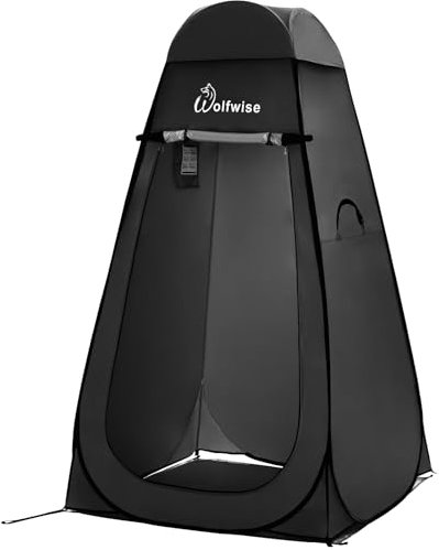 WolfWise Groß Pop-Up Duschzelt Camping & Umkleidezelt mit Boden – Silberbeschichtet, UV-Schutz 50+ & Wasserabweisend, Toilettenzelt mit Fenstern & Tragetasche für Outdoor & Strand, Schwarz
