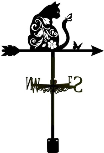 SUPERDANT Wetterhahn Mit Blumen Katzen Und Schmetterlingsmotiv Wetterhahn fürs Dach Gemusterte Katzen Schuppen Wetterfahne Mit Tiermotiv Wetterfahnen Für Bauernhaus Garten Außenbereich Hof Dach