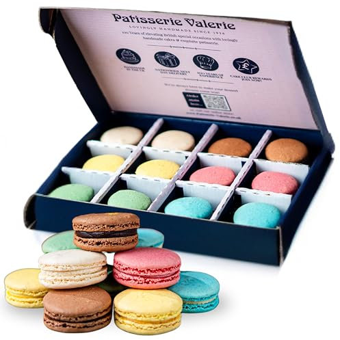 Patisserie Valerie Mixed Macaron Letter Box Gift - 12 Assorted Flavours - French Macarons - Rose Gold, Vanilla, Strawberry, Chocolate, Blue Salted Caramel - Perfect Macarons Gift Box