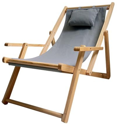 HZEPDVT Klappbarer Liegestuhl, Strandkorb, Balkon, Mittagspause, Zuhause, Armlehne, Segeltuch, Freizeitstuhl, bequem, atmungsaktiv, Stuhl mit doppeltem Verwendungszweck, 1 Stück(Gray)