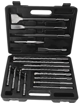 Mavaol 17 Piece Hammer Drill Bit Set, Alloy Steel Chisels and Drill Bits, Concrete, Tile, Brick, Heavy Duty, Professional Quality for Home Improvement and Construction