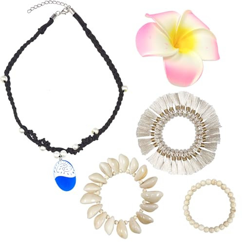 WKxinxuan Halskette Zubehör Stirnband, 5 Stück Prinzessin Halskette Zubehör Stirnband Muschel Fußkettchen, Weißes Muschel-Fußkettchen Armband Haarnadel