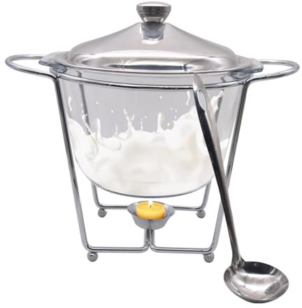 Gaxcent Chafing Dish Buffet-Set aus Glas mit Edelstahldeckel und Schöpflöffel, 4,3 Quart Lebensmittel-Aufwärmtablett für Suppenpartys, Abendessen, Catering,Silber
