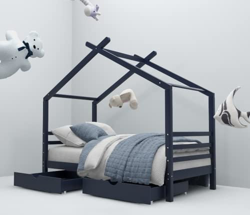 Kids Baumhaus Etagenbett mit 2 Unterbettschubladen Marineblau Kinderspielzimmermöbel