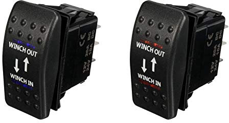 Heiikiuy Wippschalter für Seilwinde, 12 V, 20 A, Ein-/Aus-Schalter, 7-polige LED, Rot und Blau, 2 Stück