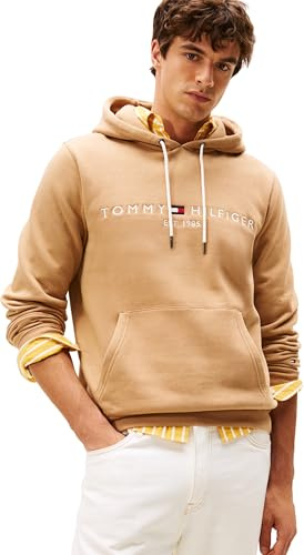 Tommy Hilfiger Herren Hoodie Tommy Logo mit Kapuze, Beige (Timeless Camel), XXL