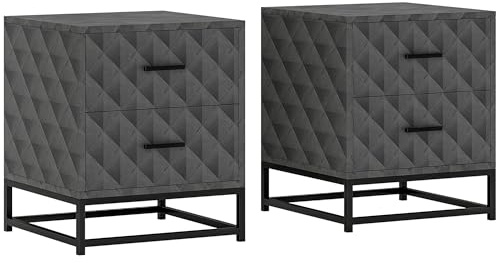 HOMCOM Bedside Tables Set of 2 Modern Bedside Cabinet Nightstand Grey