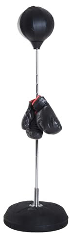 HOMCOM Saco de Boxeo de Pie Punching Ball con Altura Ajustable en 4 Niveles 126-144 cm Base Rellenable y Guantes de Boxeo para Adultos y Adolescentes Negro