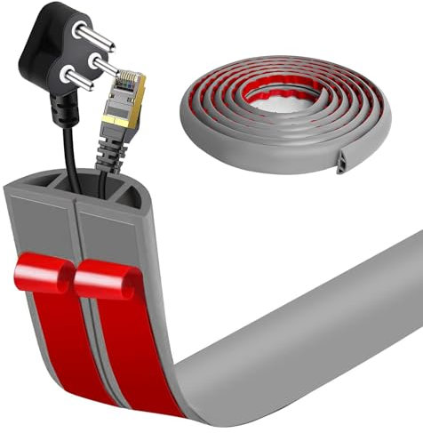 Flacher Kabelkanal Boden Selbstklebend | Flexible Kabelabdeckung für Deckenlampe & Boden | PVC Kabelschacht | Kabelmanagement in Büro & Wohnung (Grau, 3cm x 1m)