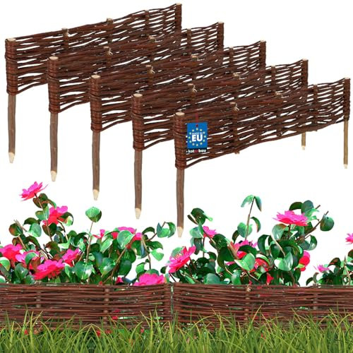 KOTARBAU® 5er Set Beetbegrenzung Weidenzaun 60 x 10 cm Zaun Beeteinfassung Beet Beetumrandung Steckzaun Rasenkante Weide Beeteinfassung Gartenzaun Zum Stecken Flexible Weidengeflecht