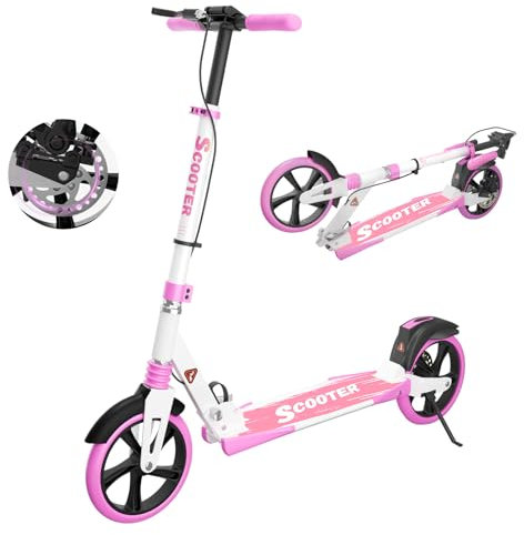 MEEGOO H007D Trottinette avec frein à disque et double amortisseur, roues en polyuréthane de 200 mm, roulements ABEC-7, trottinette pliable pour adulte de 18 ans et plus, plate-forme antidérapante