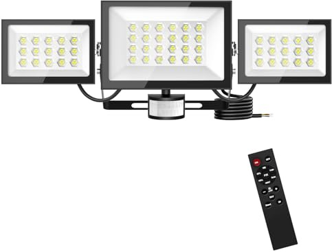 Hondony 200W Projecteur led Extérieur avec détecteur de mouvement et télécommande, IP66 20000LM, 6500K Blanc Froid Spot Extérieur Puissant, pour entrepôt, jardin, garage, terrasse et parking