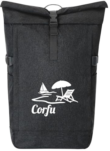 Huuraa Kurierrucksack Corfu Griechenland 30-44 Liter Black Melange Fairtrade Rolltop Rucksack Geschenkidee