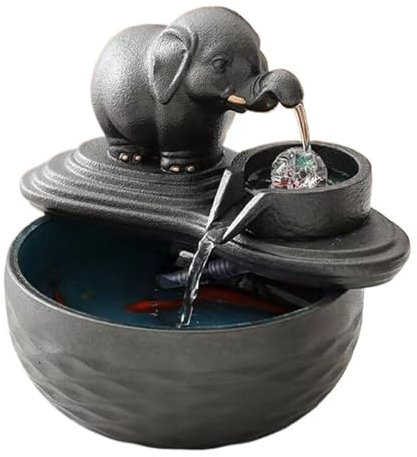 Fontana da Tavolo in Ceramica a Forma di Elefante, Gartenbrunnen da Interno con Pompa Silenziosa, Decorazione per Ufficio, Piccola Fontana da Tavolo con Facile Installazionene(Black)