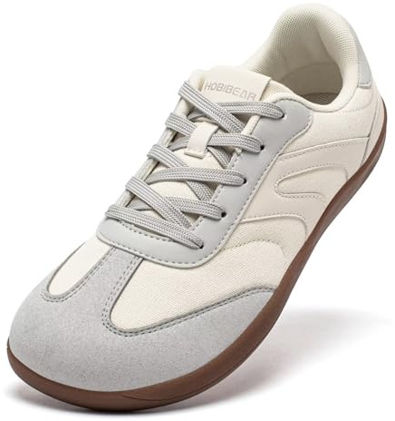 HOBIBEAR Barefoot Shoes Zero Drop Wide Fashion Sneakers for Women Men(Beige Grey, UK 5.5)