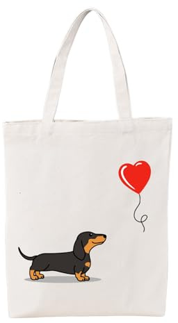 Snyvpra Dackel Tasche, Herzballon Dackel Motiv Stofftasche Mit Hohem Fassungsvermögen, Wiederverwendbare Einkaufstasche Perfekt Für Dackel Geschenke, Alltagsgebrauch, Einkaufen Und Mehr