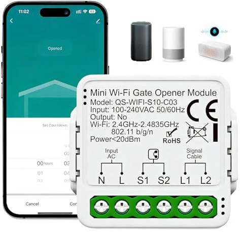 Apricancello Smart, Interruttore Tapparelle WIFI, 40 x 40 x 20 mm Modulo Interruttore Smart per Garage, Apriporta WiFi Garage Door Opener per Porta Garage, Controllo App Tuya, Controllo Vocale