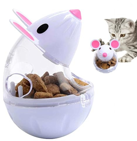 Cat Treat Dispenser | Mouse Tumbles Slow Feed Toy Interactive Shaped Food Ball That Distributes Treats When Rolling - Stimulates Playing, Reduces Boredom and Supports Trai