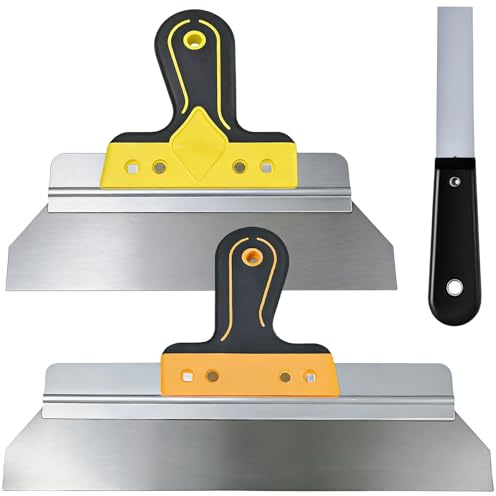 3 Pièces Couteau à Enduire, Spatule Peinture en Acier au Carbone, Spatule de Plâtrier avec Manche en Plastique, Spatule Plate pour Cloisons Sèches, Plâtrage et Décollage de Papier Peint
