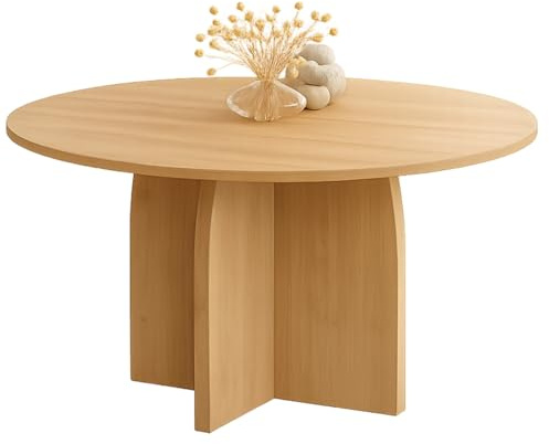 IDMarket - Feststehender Esstisch japandi rund Edith 6 Personen Holz Effekt Buche 110 cm